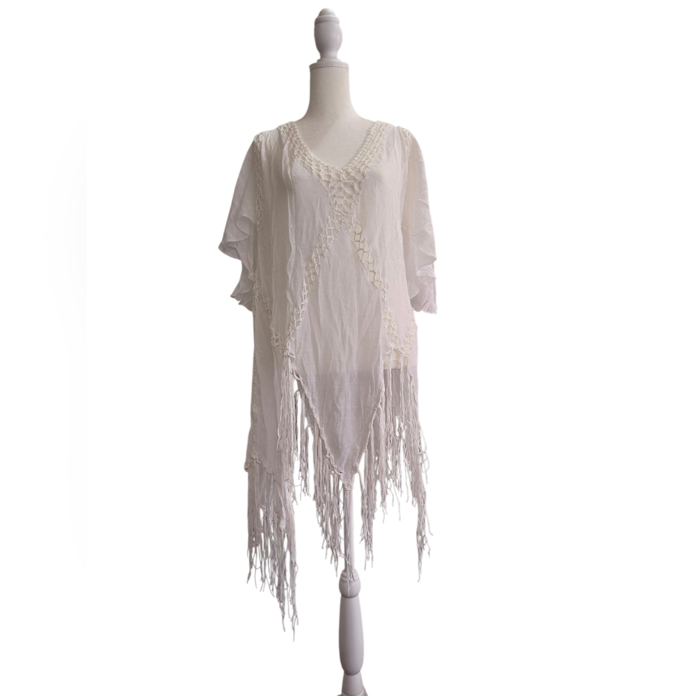Elegant White‎ Fringe Swim Cover-Up